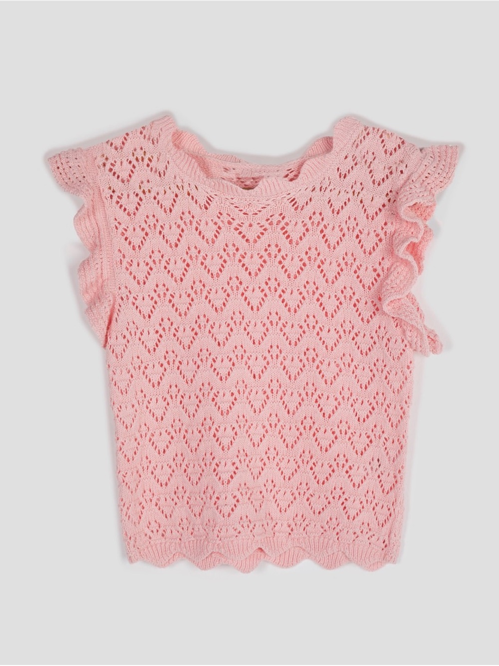 Girls' Pink Eyelet Knit Ruffle Sleeve Tank